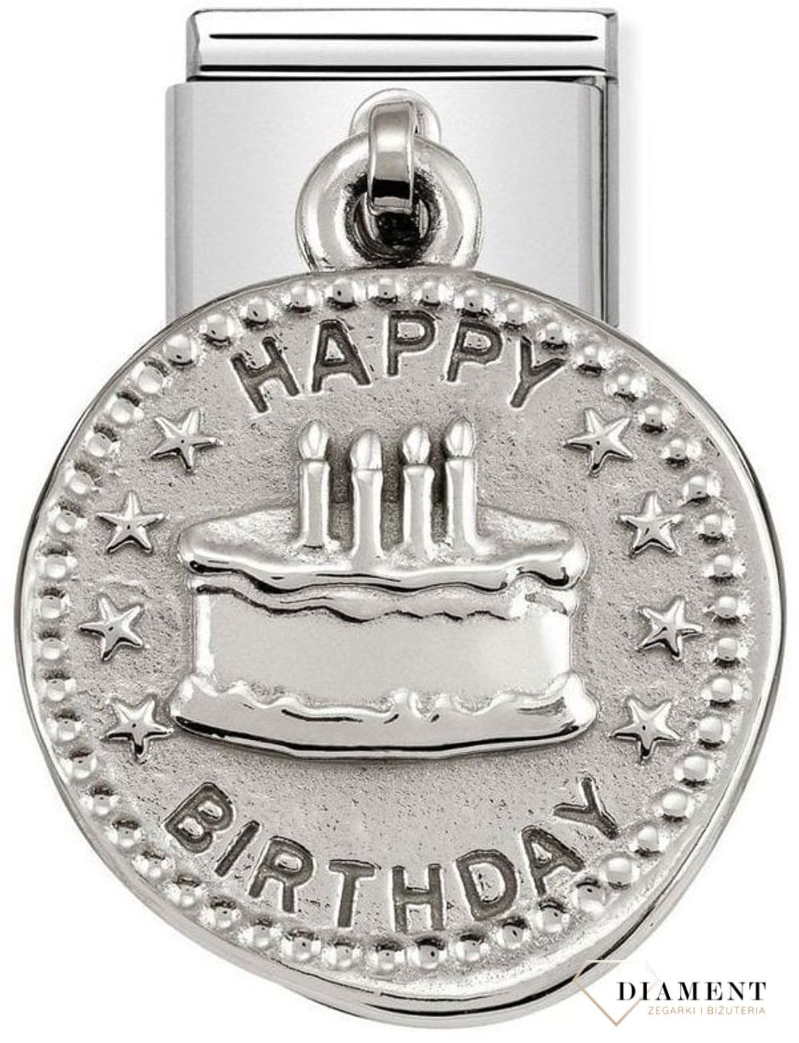 Nomination Link 925 zawieszka srebro 'Tort urodzinowy z napisem Wszystkiego najlepszego' 331804 06 biżuteria nomination nomination zawieszki nomination baza.jpg